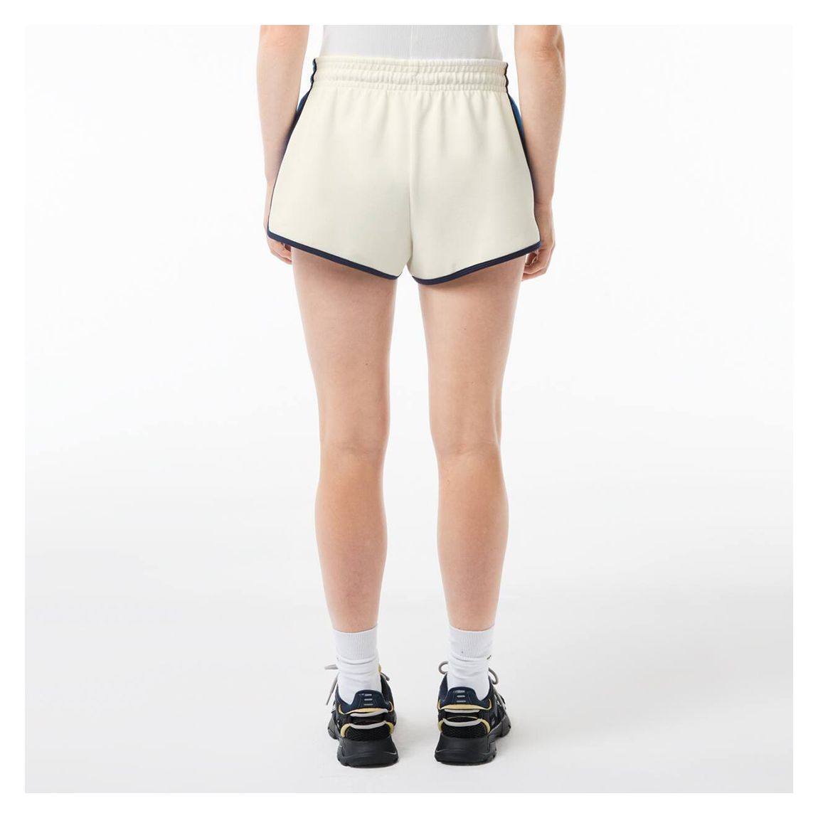 Cream Two Tone Drawstring Cotton Blend Shorts main product photo