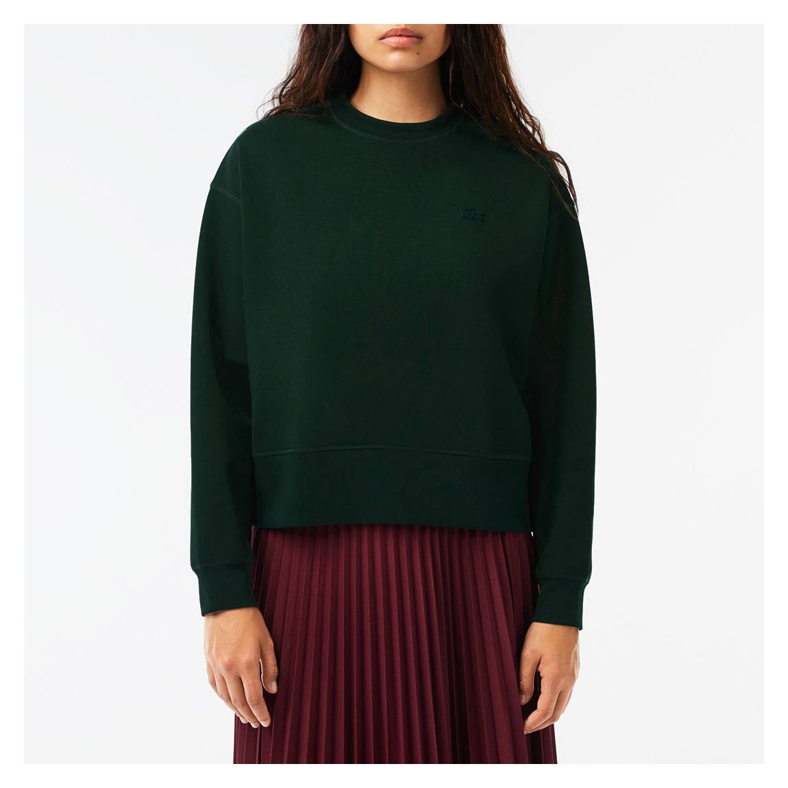 Dark Green Round Neck Cotton Blend Sweatshirt main product photo
