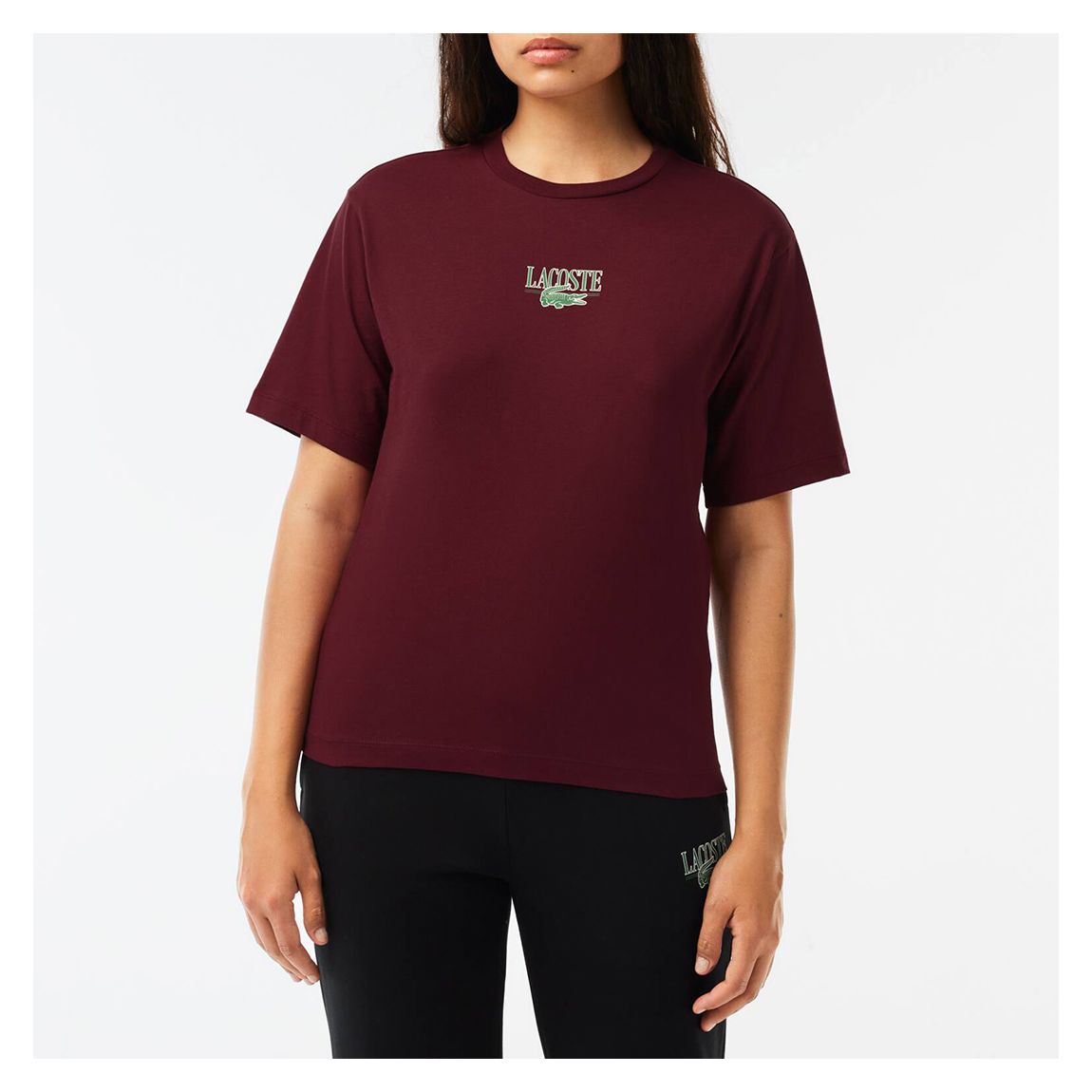 Dark Red Round Neck Logo Print Cotton T-Shirt main product photo