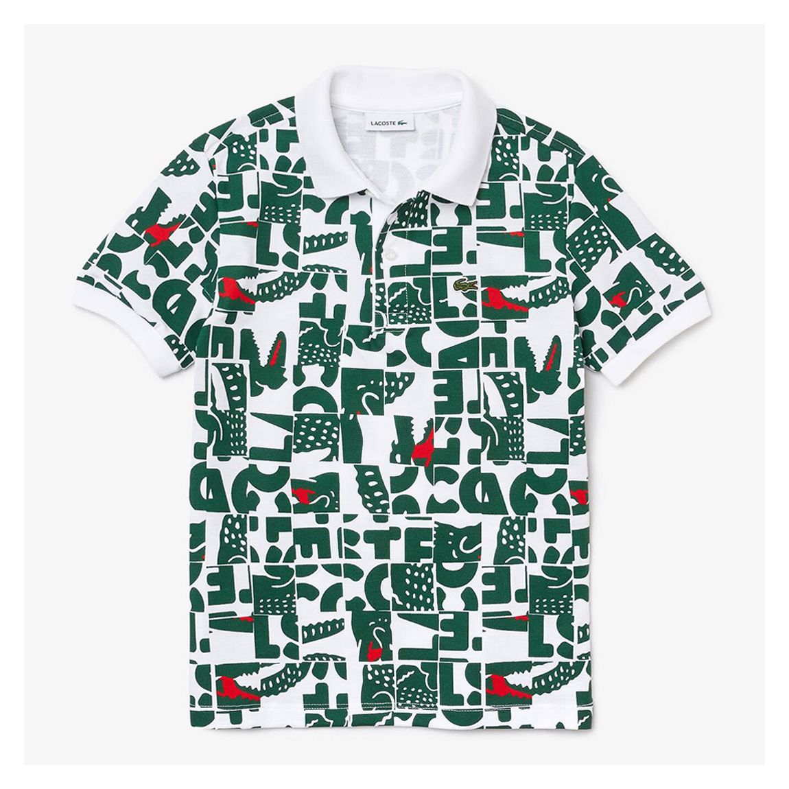 Kid Boy's White/Green Grid Cotton Polo Shirt main product photo