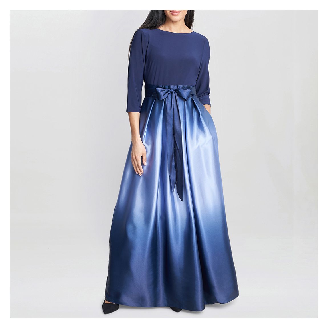 Navy Ingrid V-Neck Ombre Satin Maxi Dress main product photo