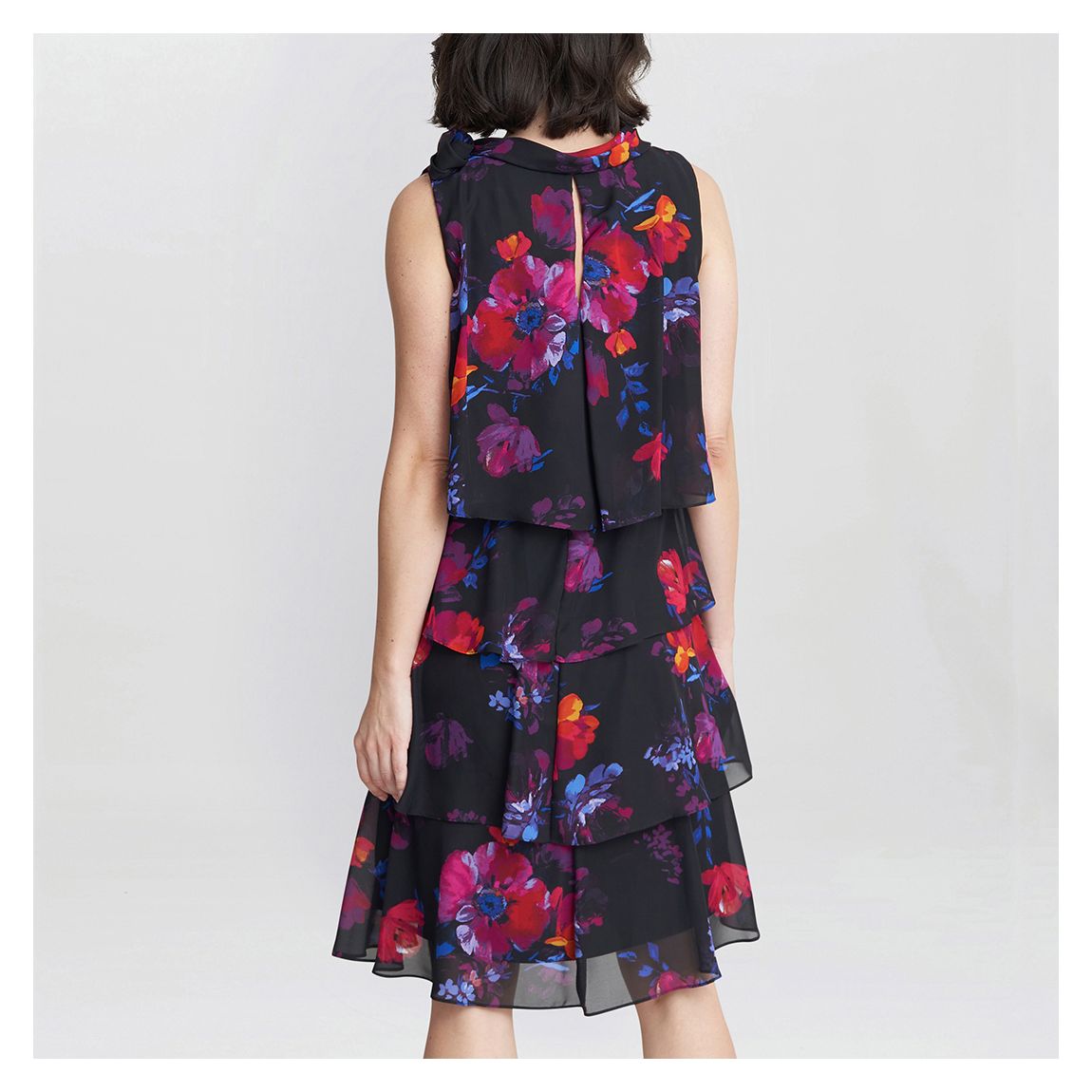 Black Neesha Sleeveless Printed Tiered Dress main product photo
