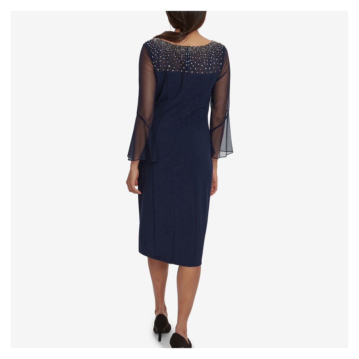 Navy Maurine Beaded Neckline Sheath Dress main product photo