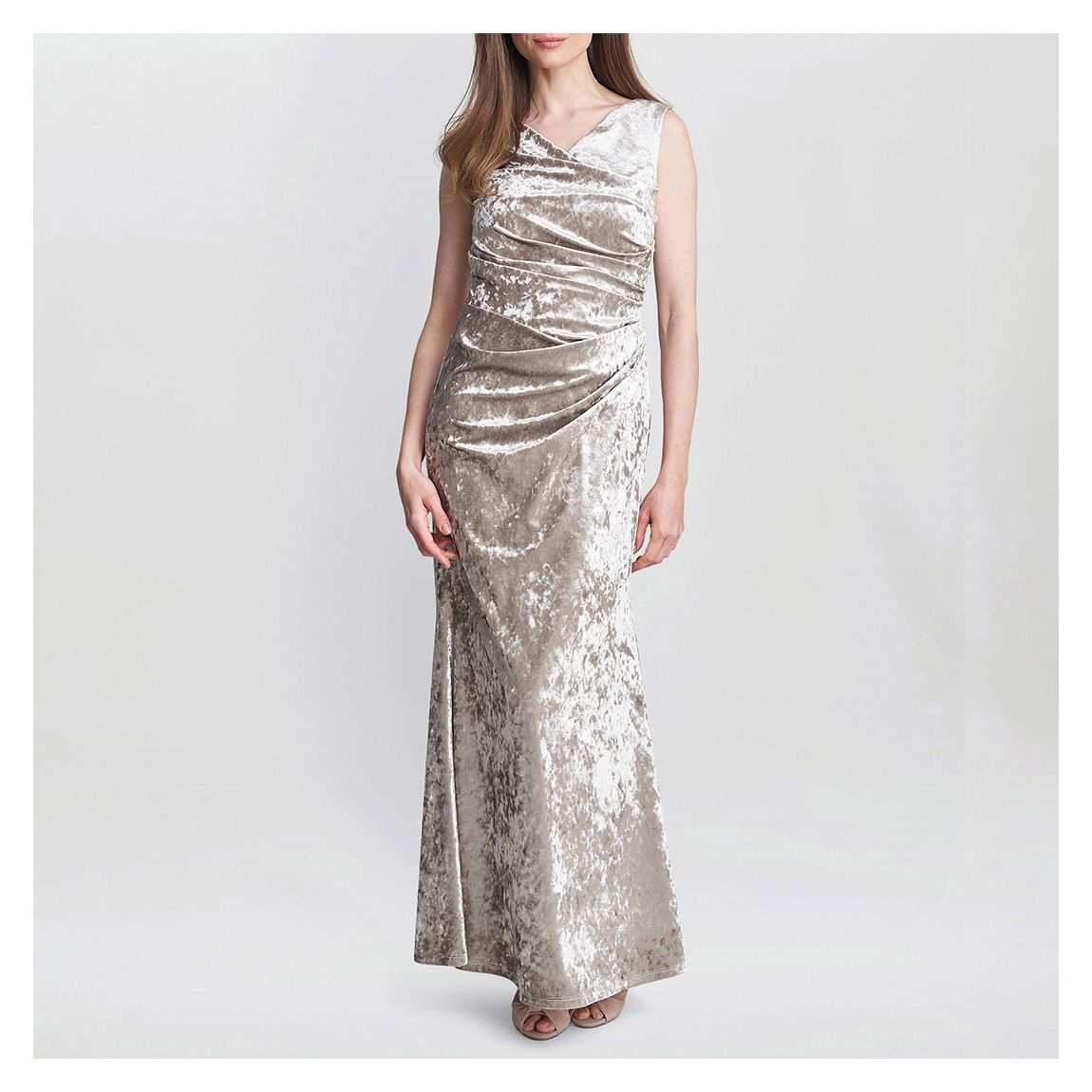 Beige Talia Crushed Velvet Maxi Dress main product photo