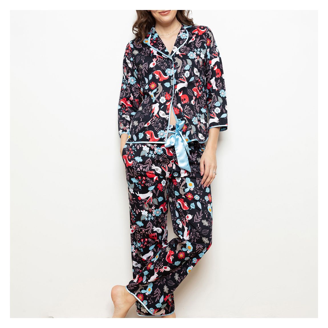 Navy & Red Super Cotton Sateen Woodland PJ Sets main product photo