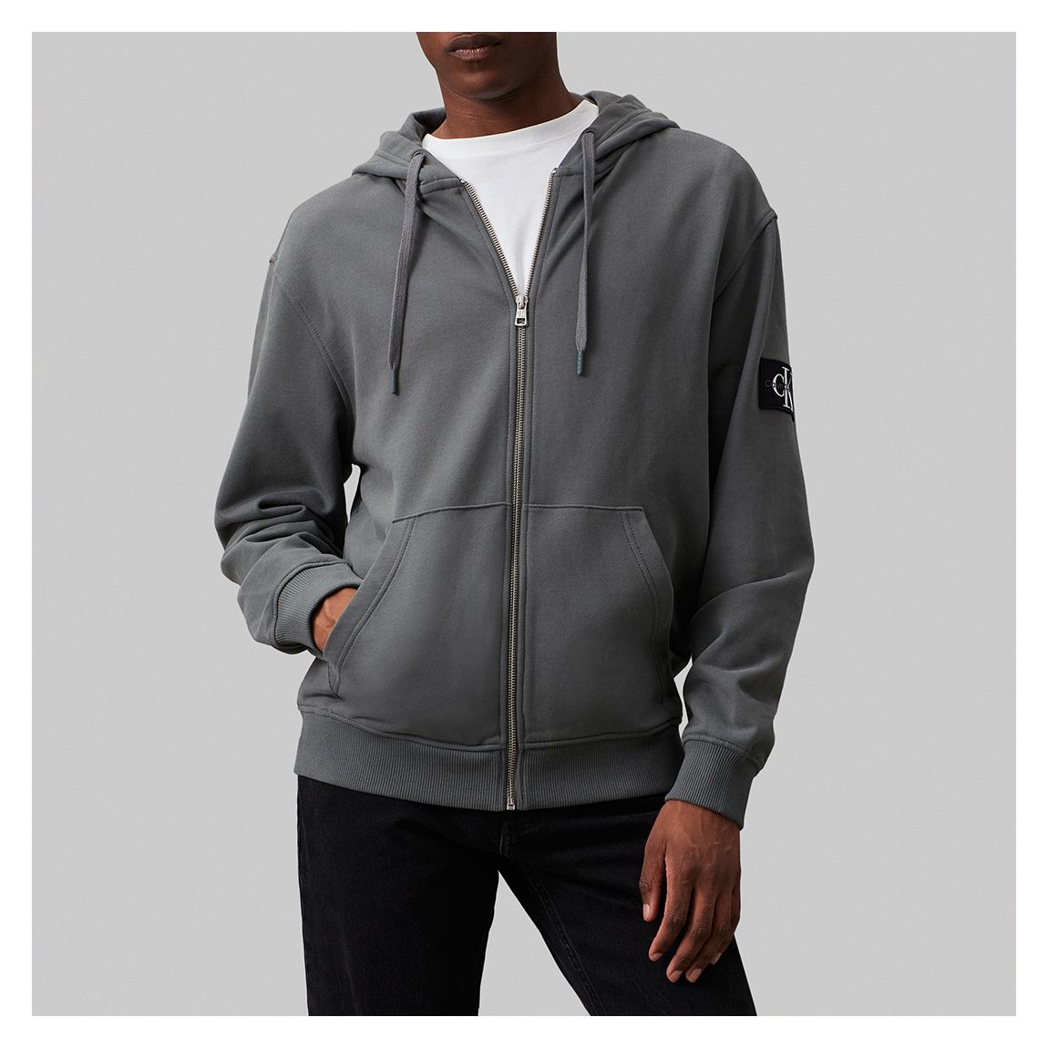 Charcoal Badge Zip Through Hoodie main product photo