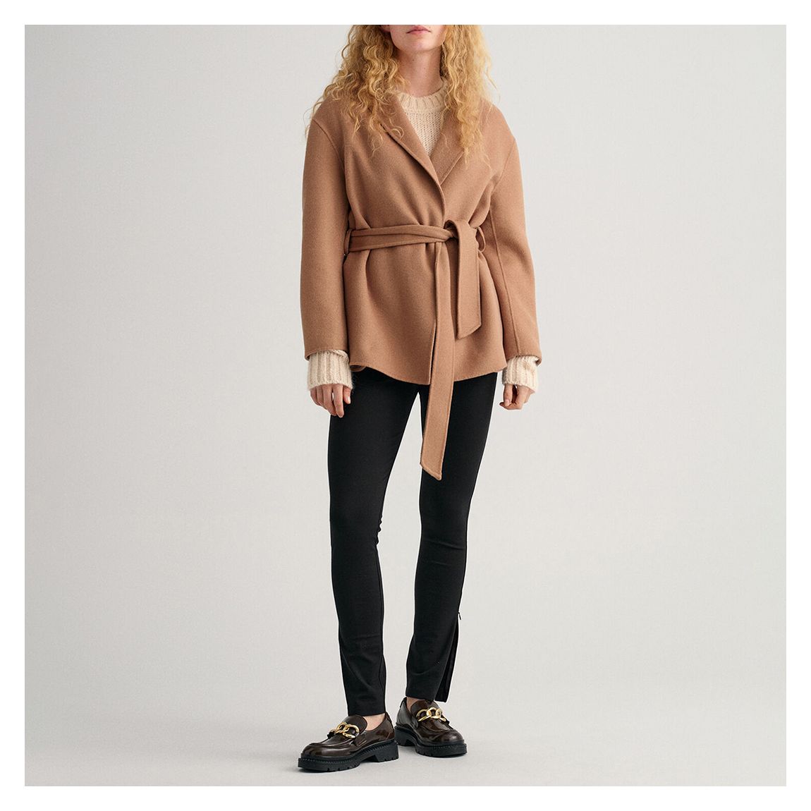 Camel Handstitched Belted Wool Blend Blazer main product photo