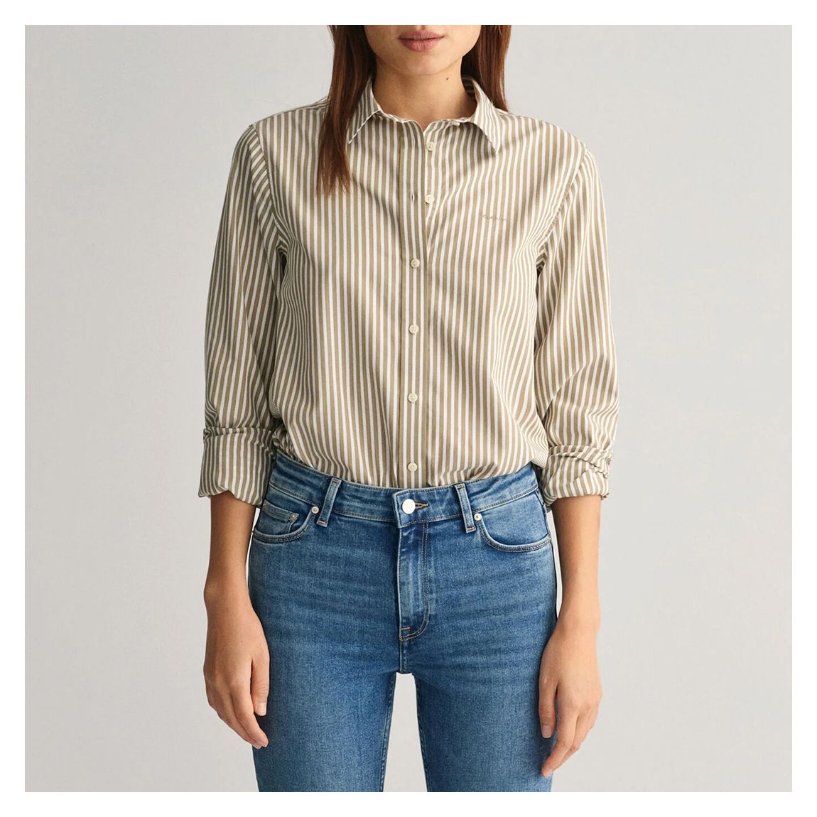 Beige Stripe Poplin Cotton Shirt main product photo