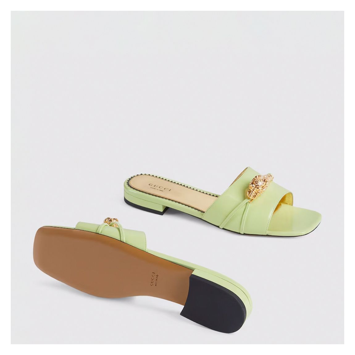 Green Dionysus Leather Flat Sandals main product photo