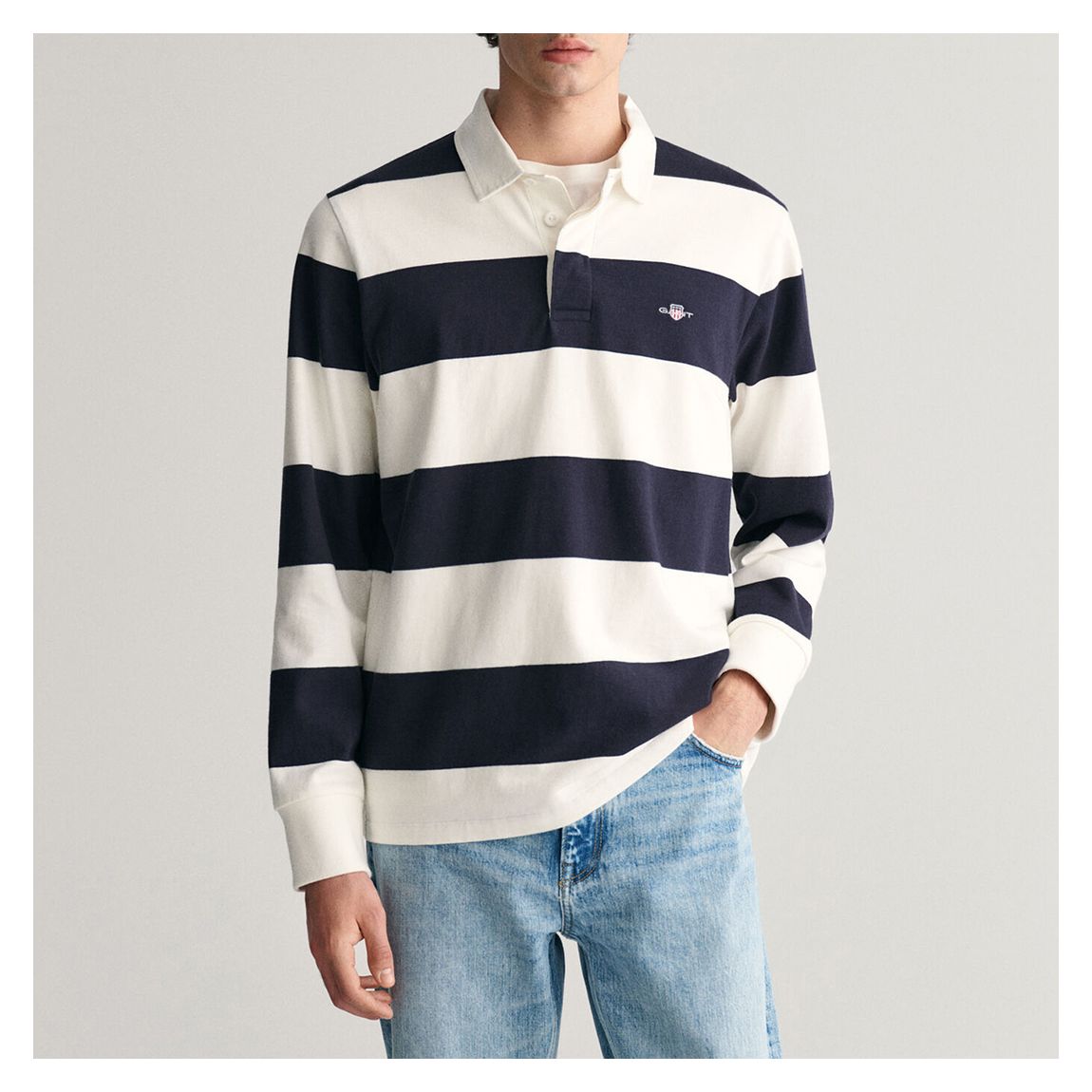 Ecru Shield Barstripe Cotton Rugby Shirt main product photo