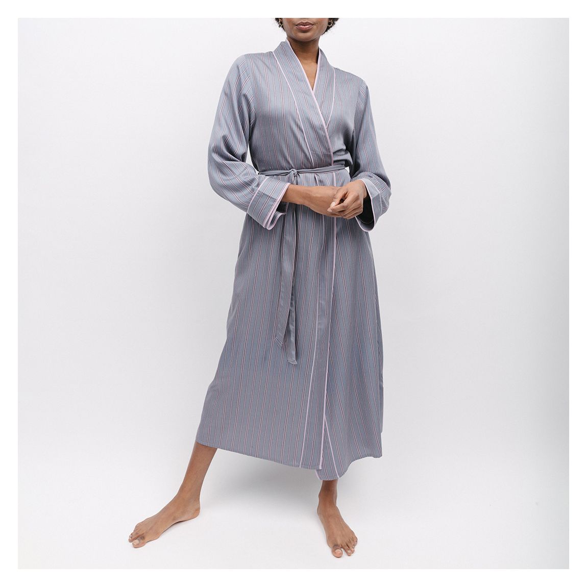 Grey Highgate Printed Stripe Long Dressing Gown main product photo
