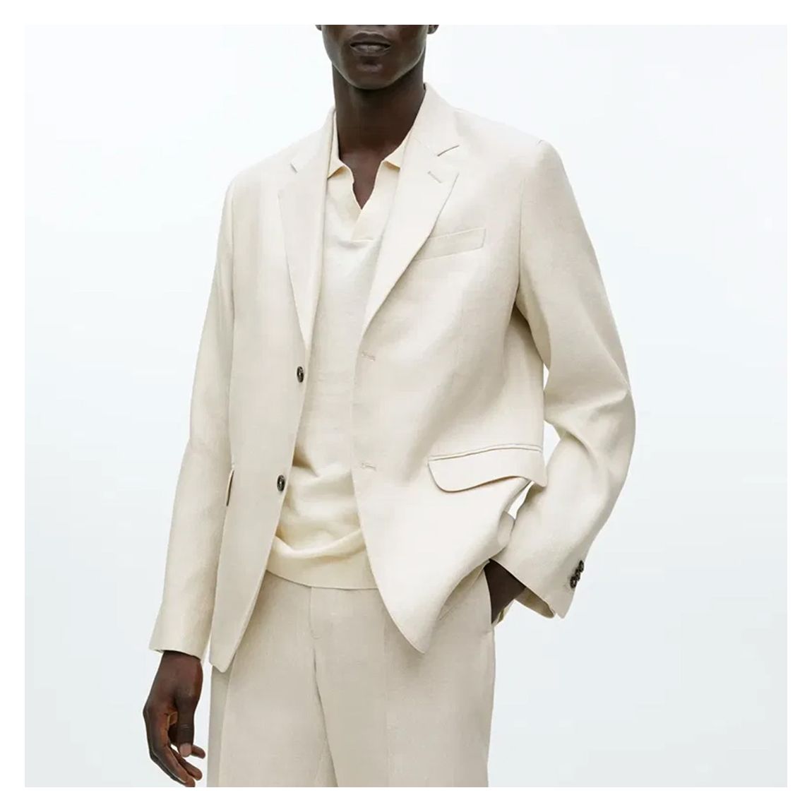 Men's White Notched Lapels Blazer main product photo