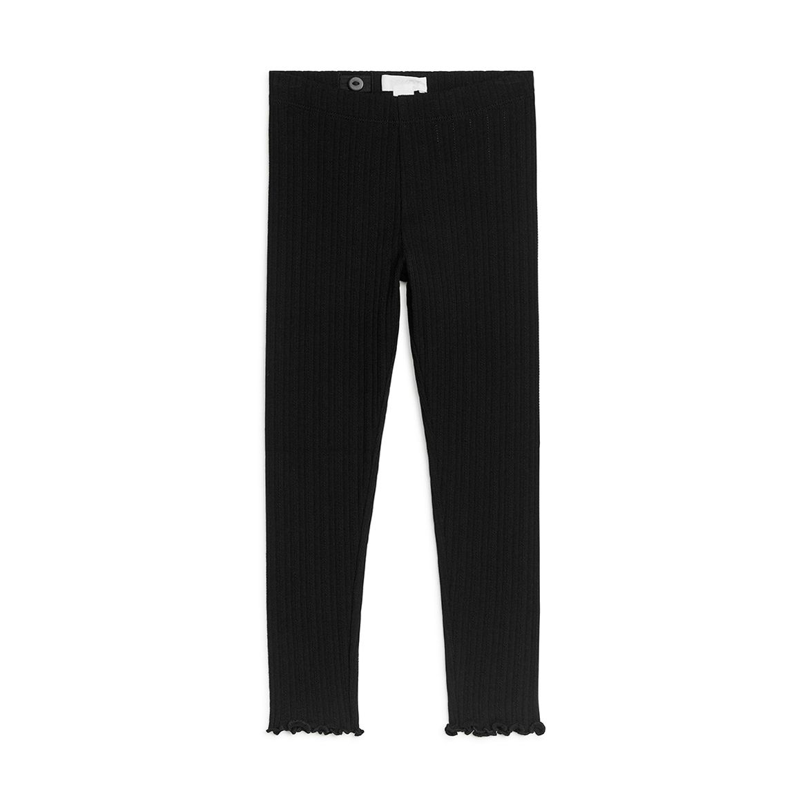 Kid's Black Ribbed Knit Ruffle Leggings main product photo