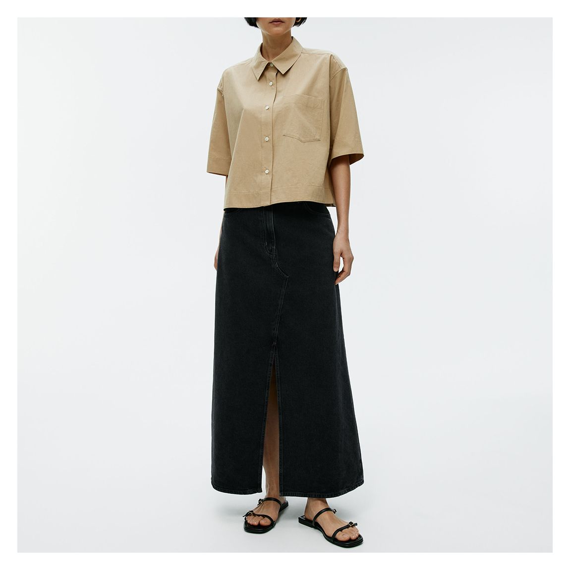 Black Denim Split Maxi Skirt main product photo