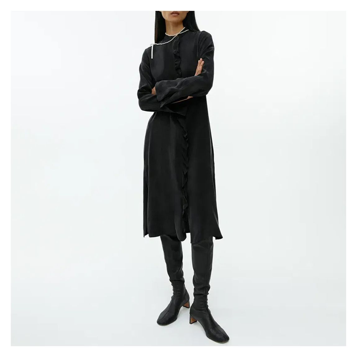 Black Frill Belt Tie Dress main product photo