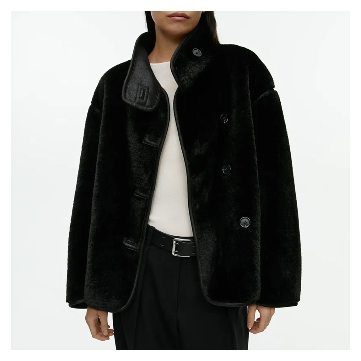 Black Faux Fur High Neck Jacket main product photo