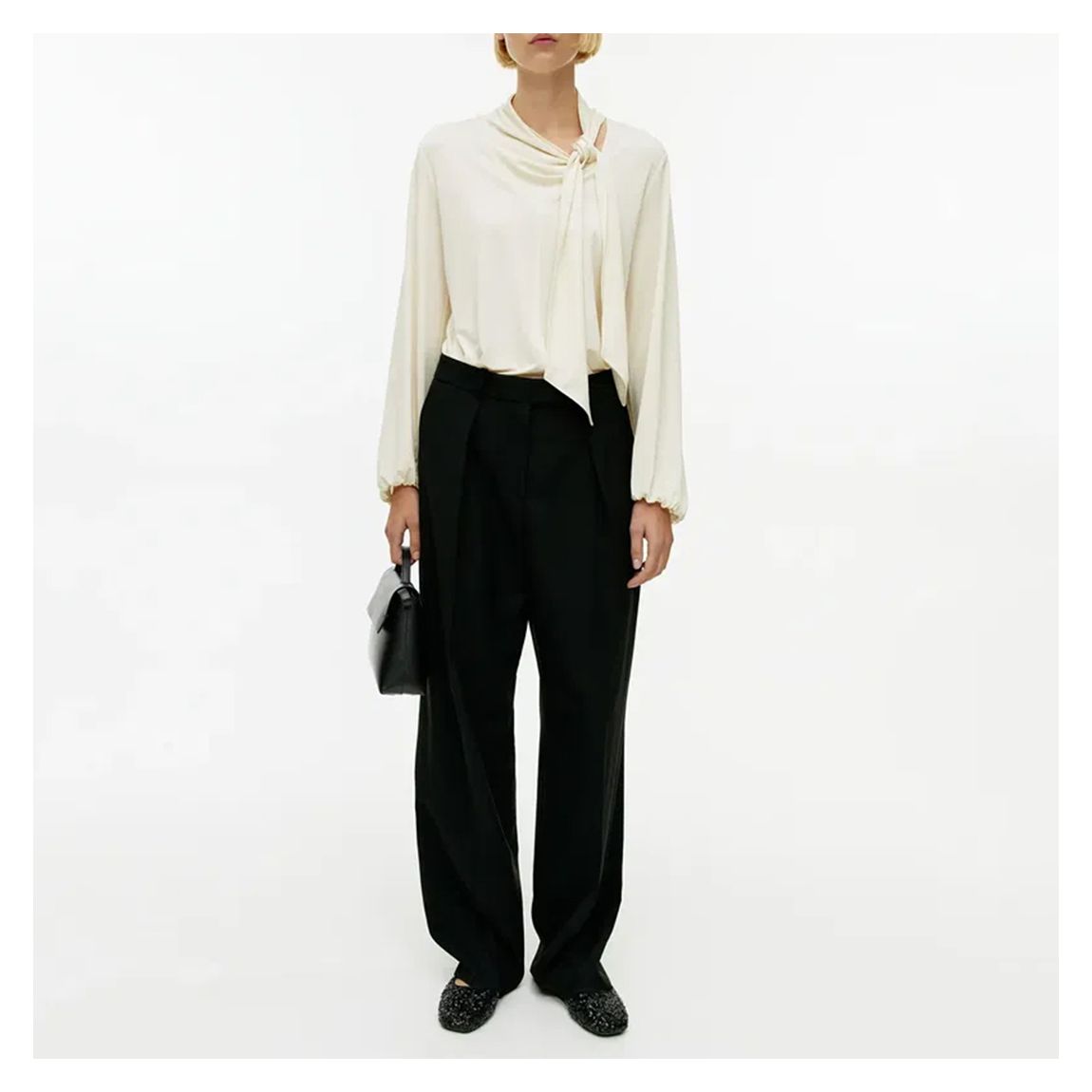 Cream Tie Neck Loose Blouse main product photo