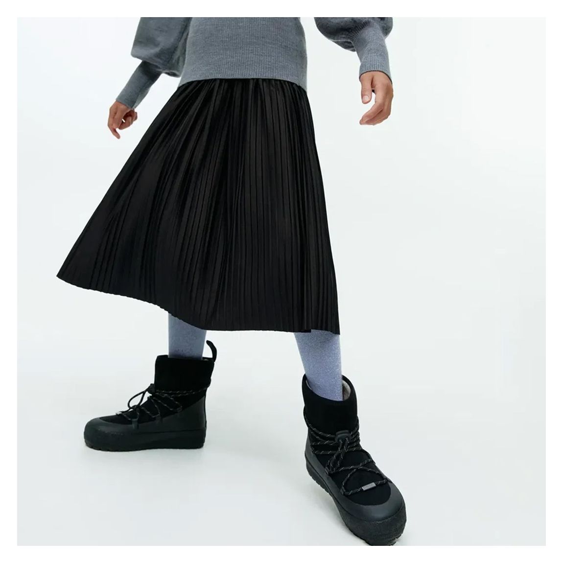 Kid's Black Pleated Midi Skirt main product photo