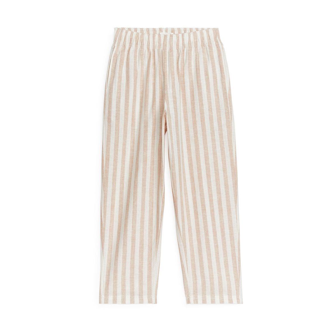 Kid's Beige Striped Relaxed Linen Trousers main product photo