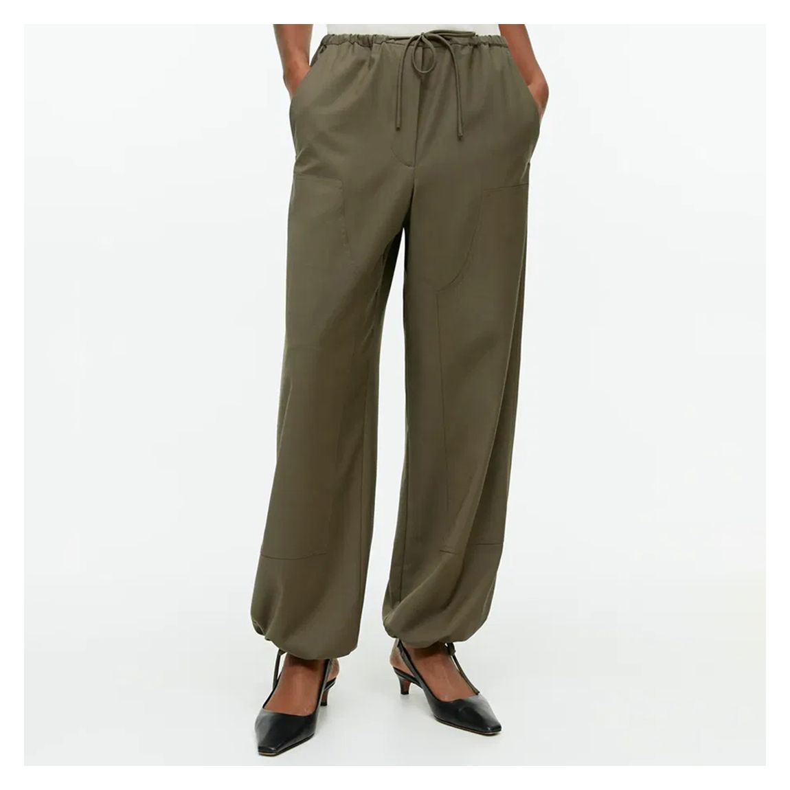 Khaki Drawstring Patch Trousers main product photo
