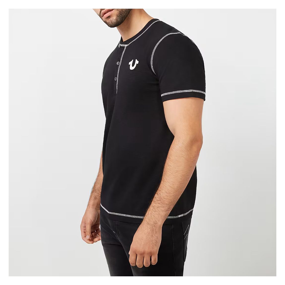 Black Overlock Slub Henley Cotton Top main product photo