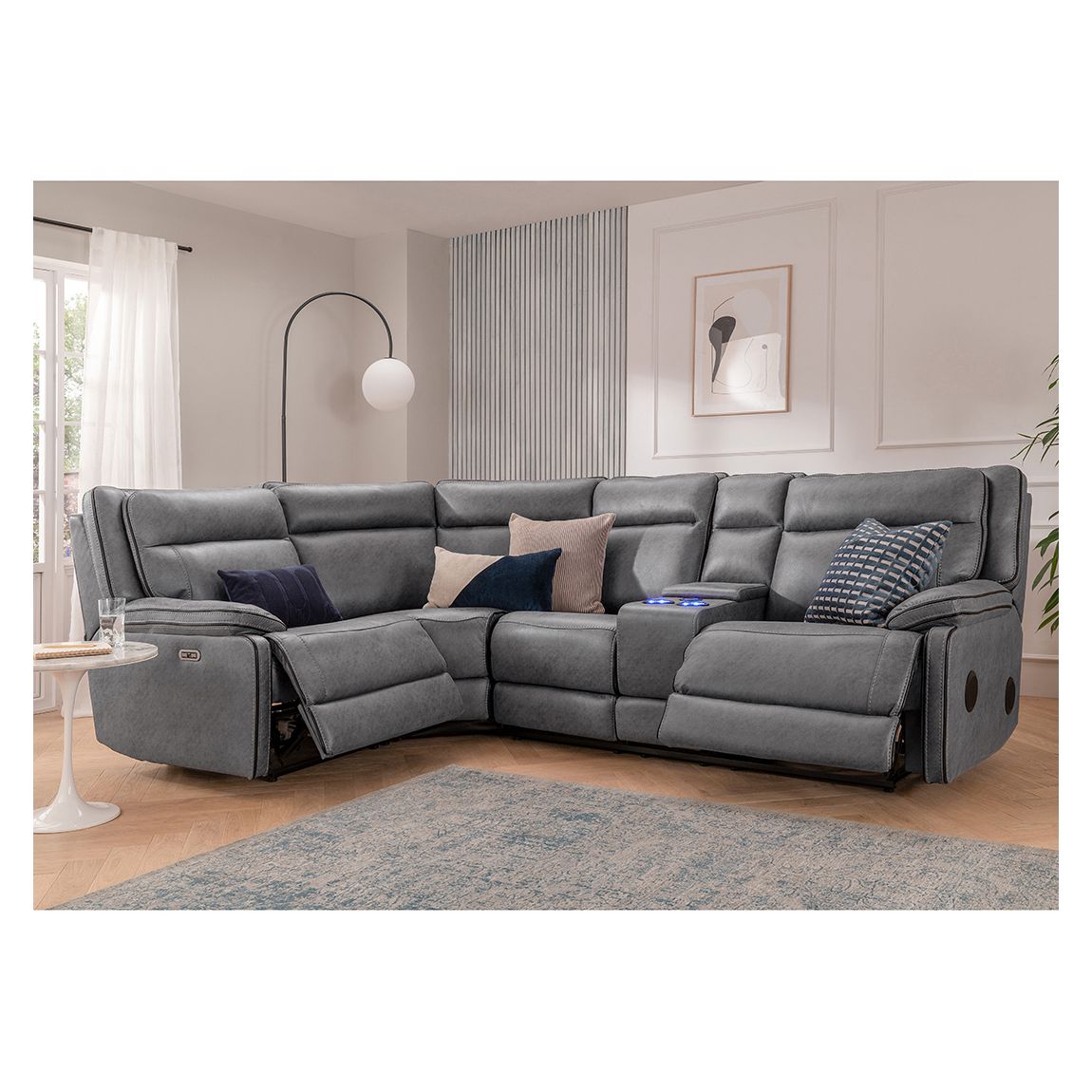 Vegas 4 Seater Corner Sofa Console Unit, Grey main product photo