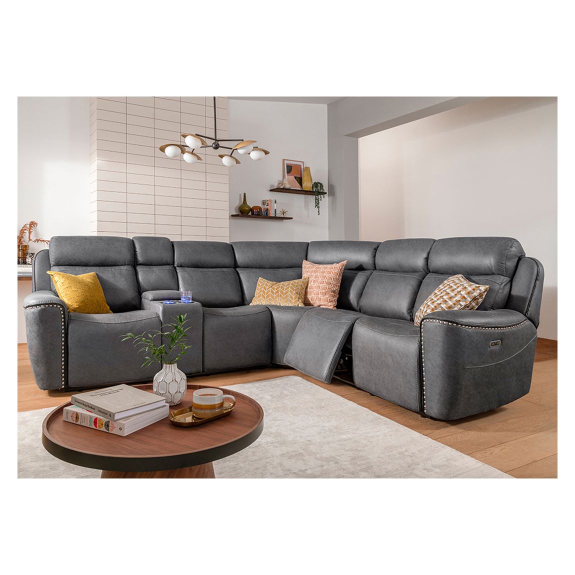 Chicago 5 Seater Corner Sofa Right Hand Console Unit, Grey main product photo