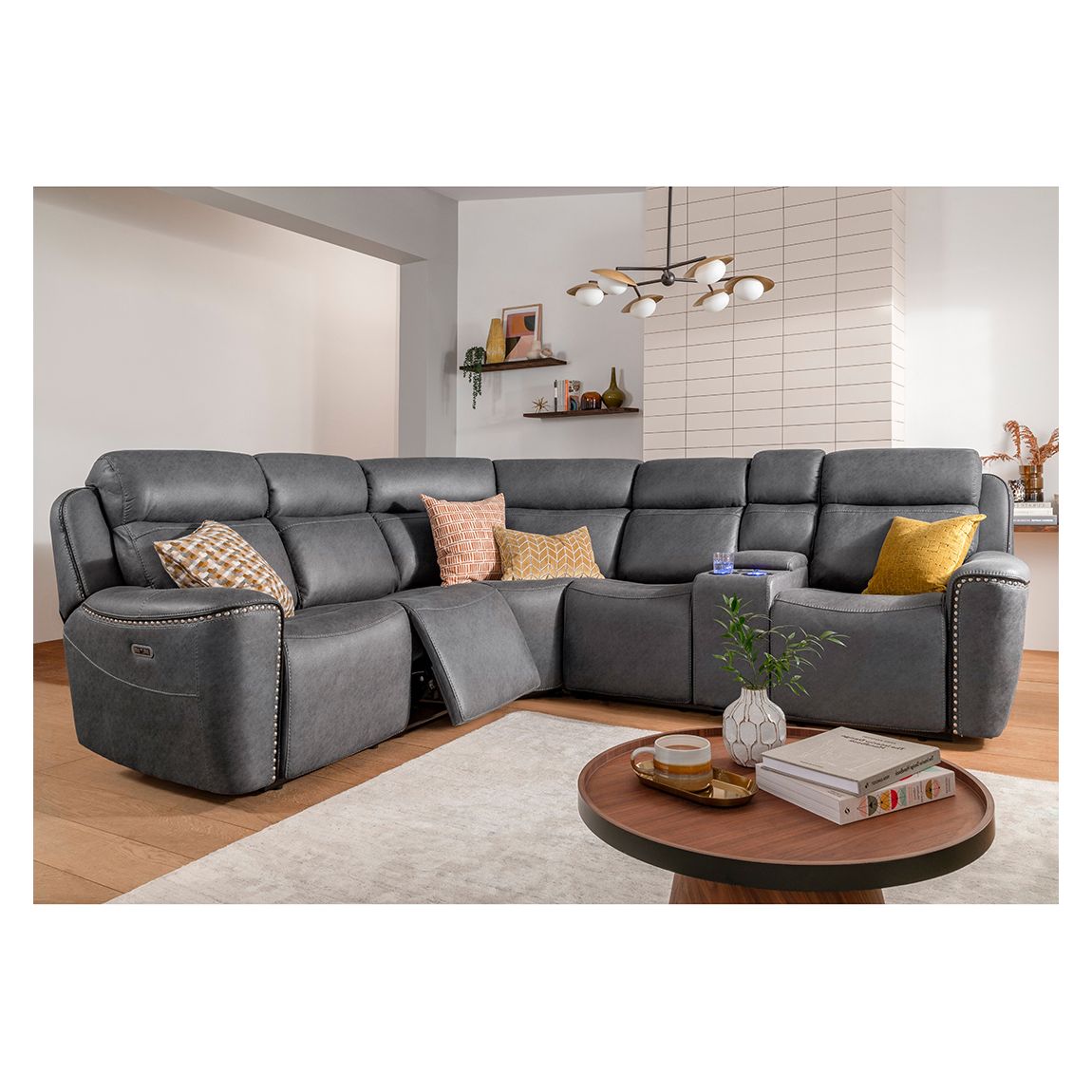 Chicago 5 Seater Corner Sofa Left Hand Console Unit, Grey main product photo