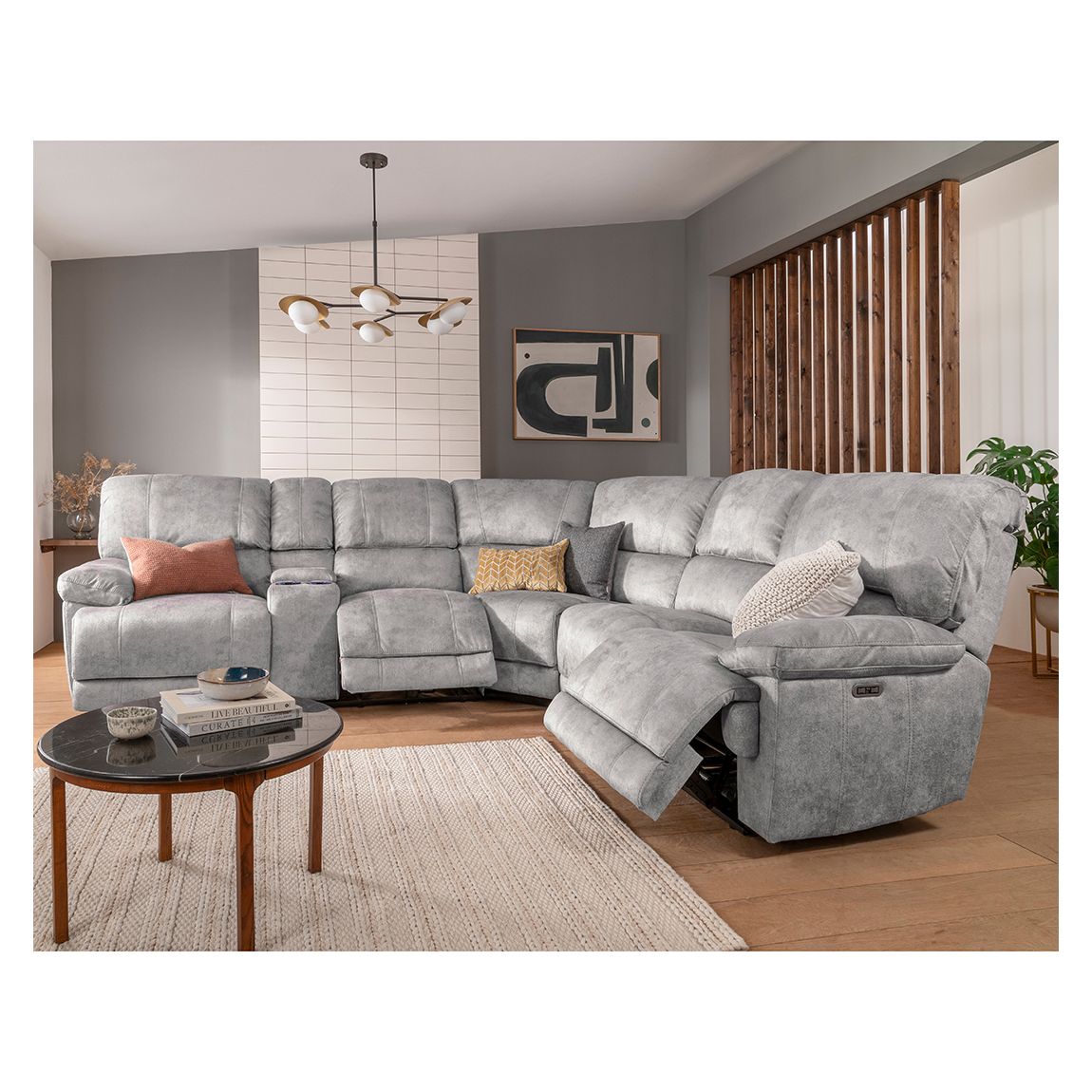 Atlanta 5 Seater Corner Sofa with Left Hand Console Unit, Silver main product photo