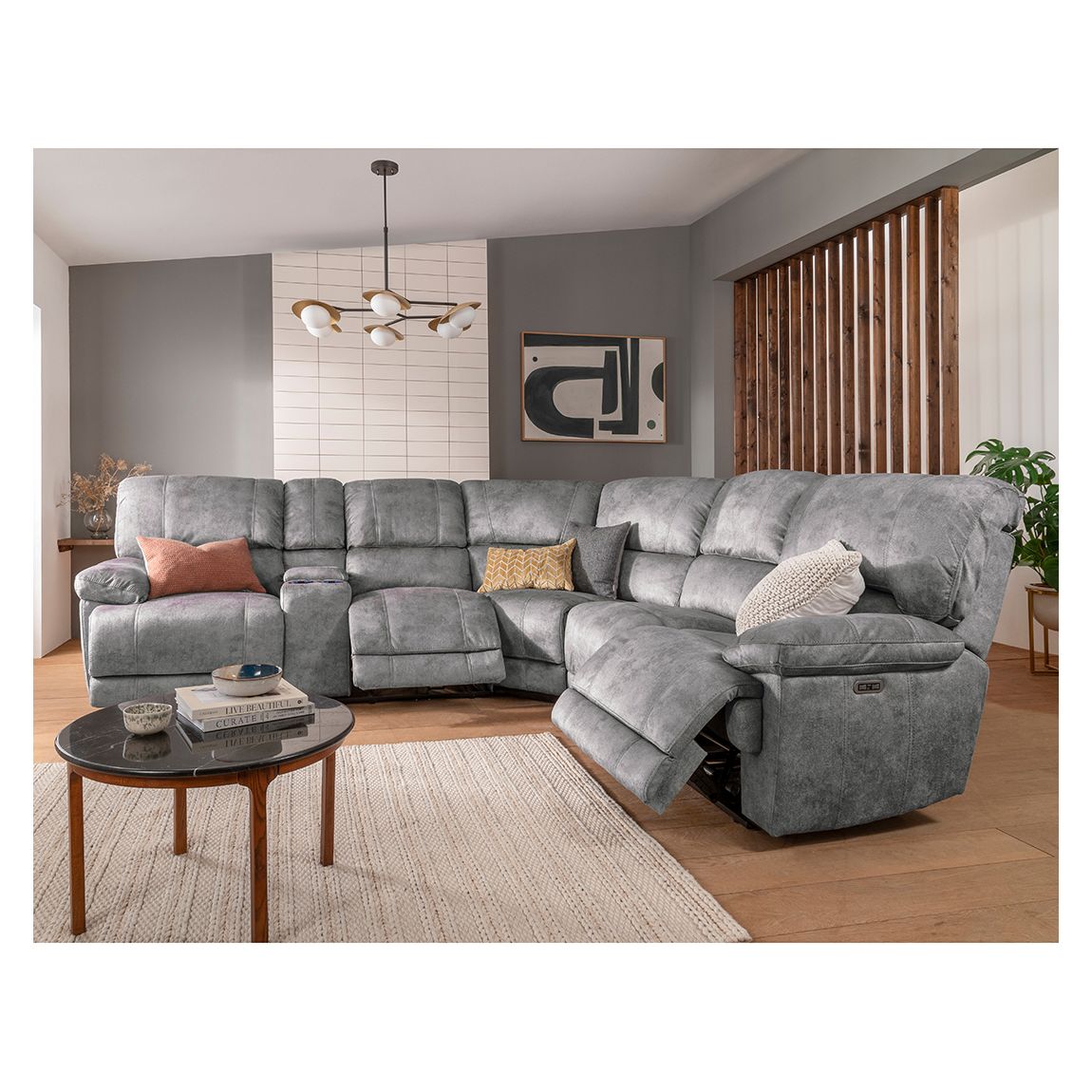 Atlanta 5 Seater Corner Sofa with Left Hand Console Unit, Grey main product photo