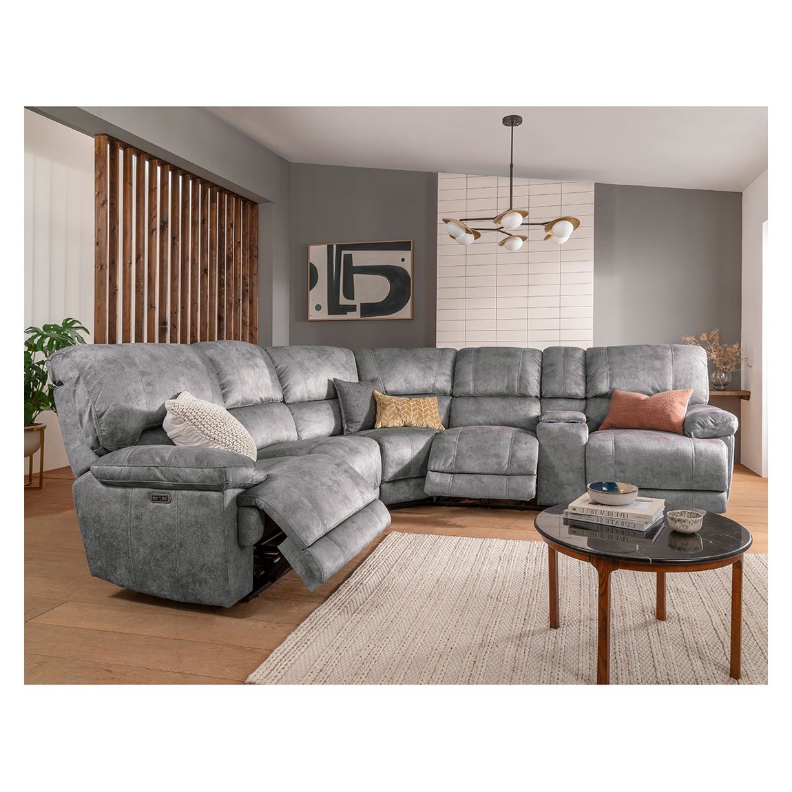 Atlanta 5 Seater Corner Sofa with Right Hand Console Unit, Grey main product photo