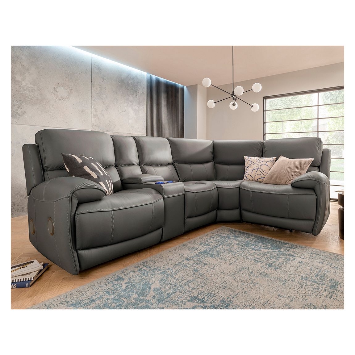Miami 4 Seater Corner Sofa Seater Console Unit, Grey main product photo