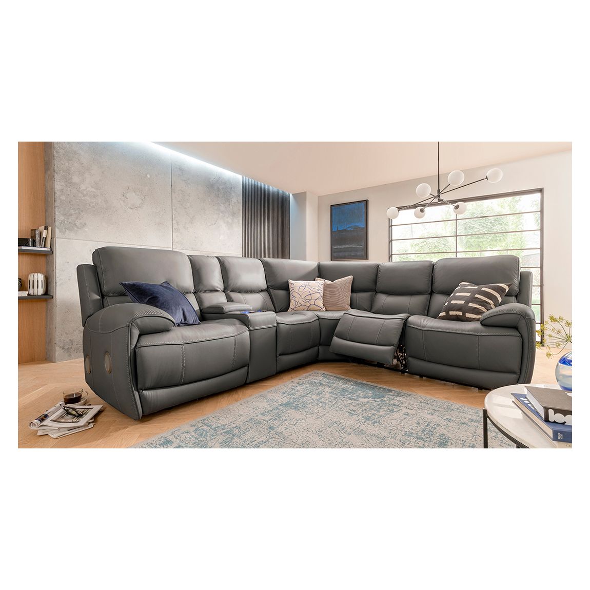 Miami 5 Seater Corner Sofa with Left Hand Console Unit, Grey main product photo