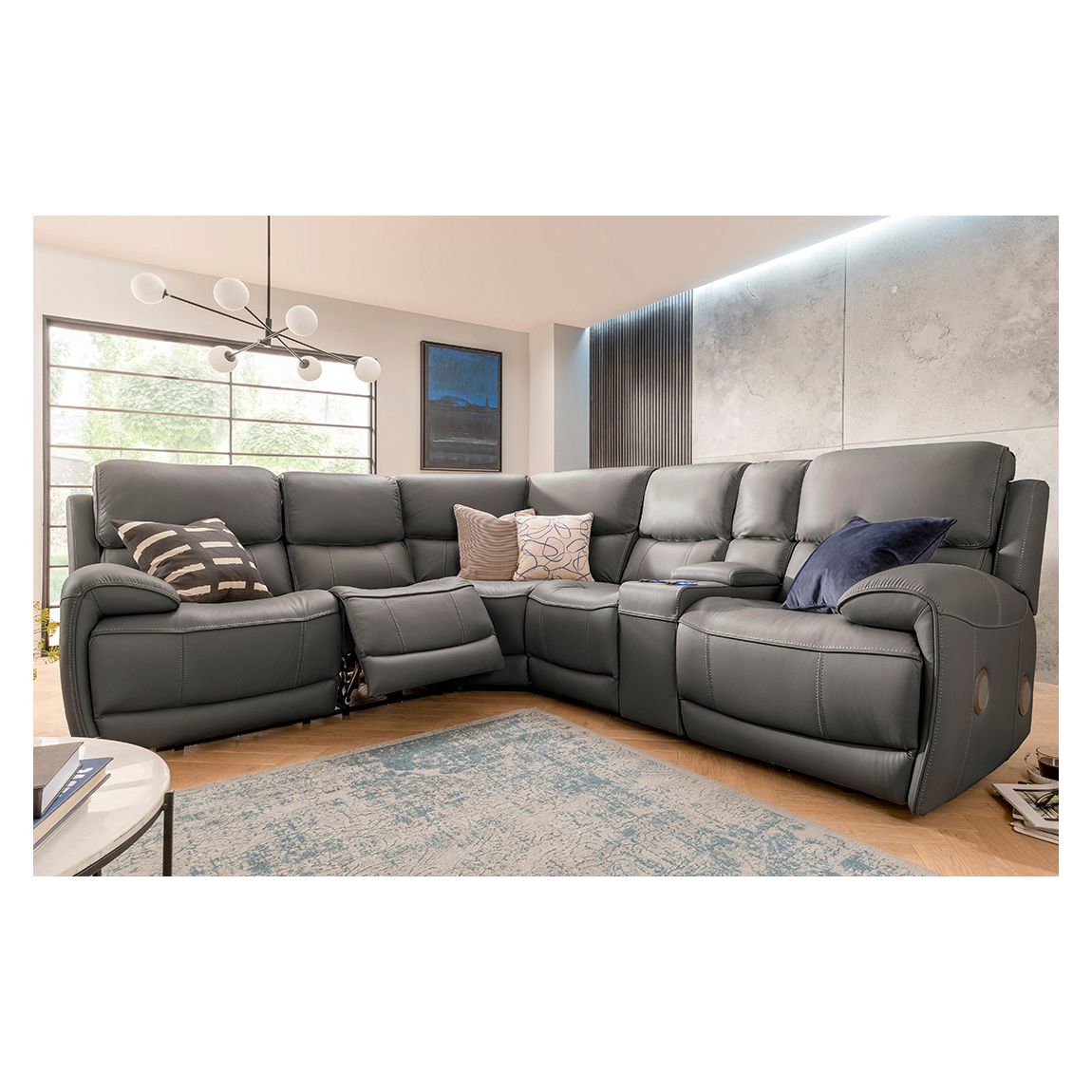 Miami 5 Seater Corner Sofa with Right Hand Console Unit, Grey main product photo
