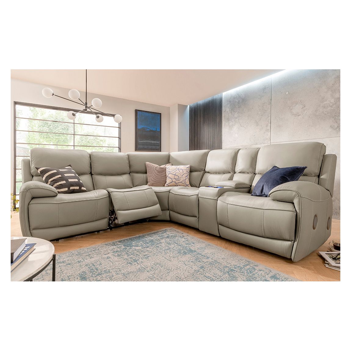 Miami 5 Seater Corner Sofa with Right Hand Console Unit, Taupe main product photo