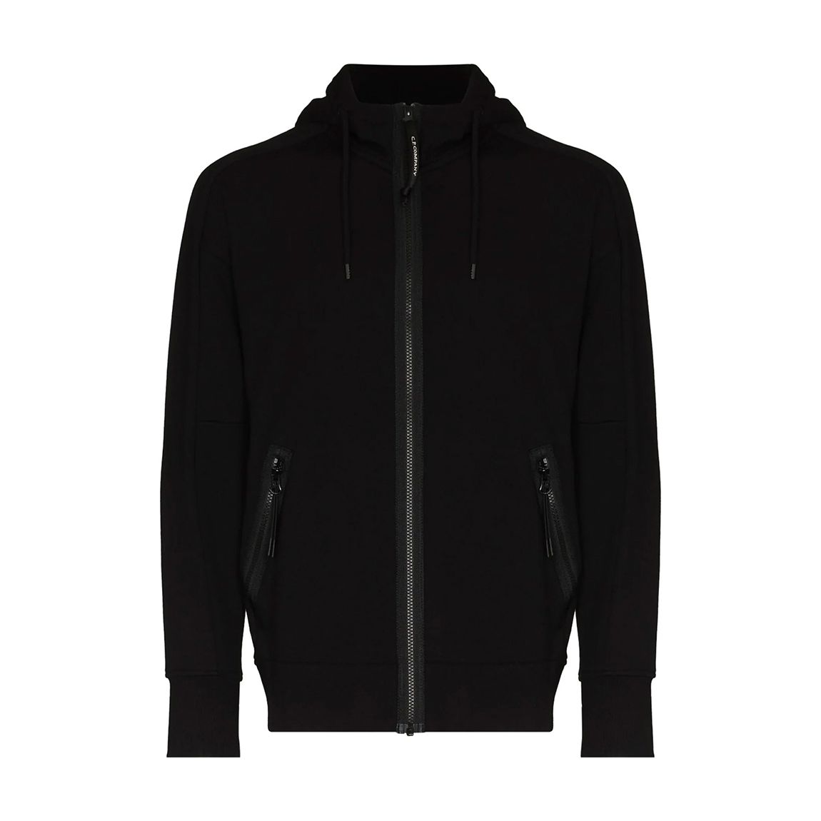 Black Drawstring Cotton Zip Up Hoodie main product photo