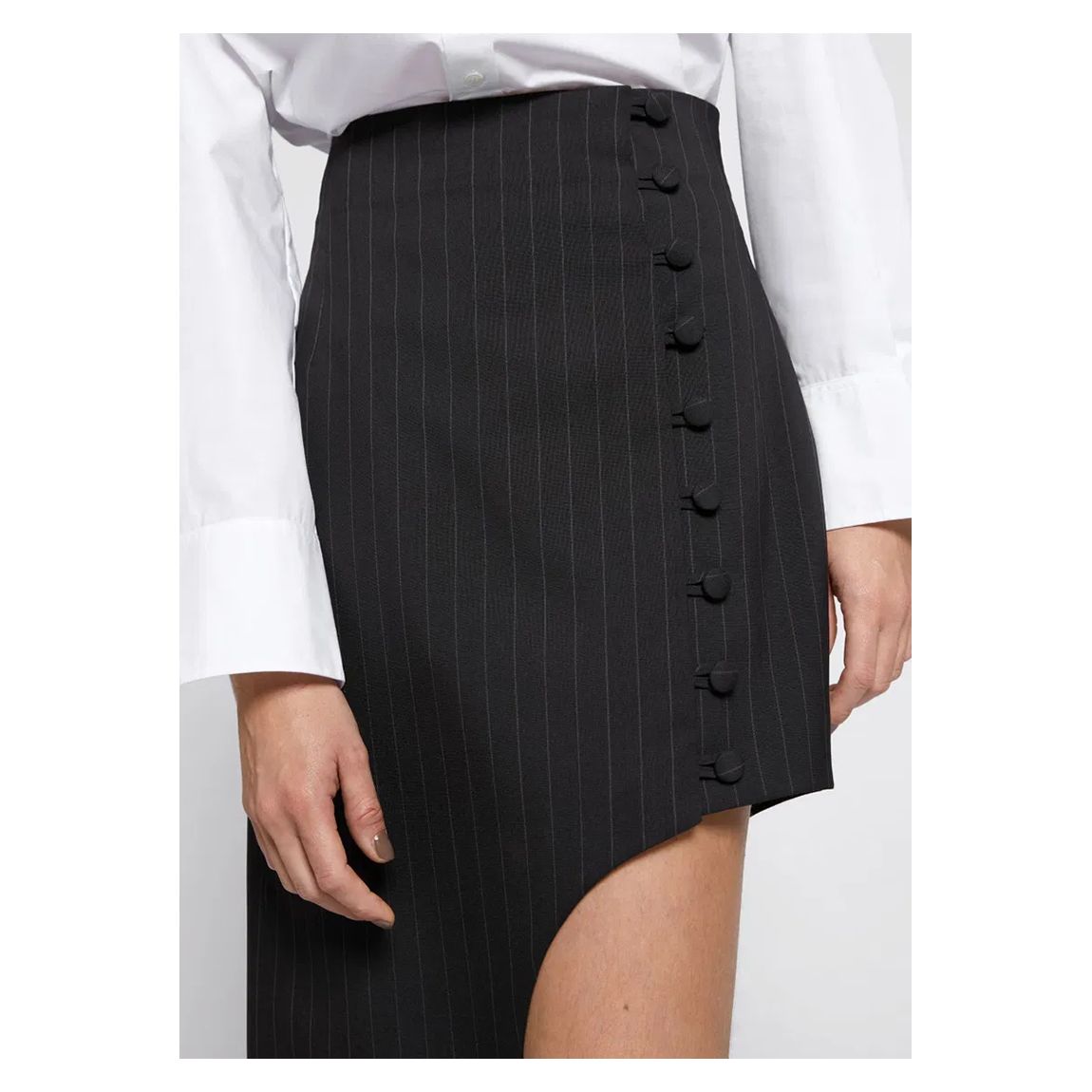 Black Wool Pinstripe Asymm Skirt main product photo