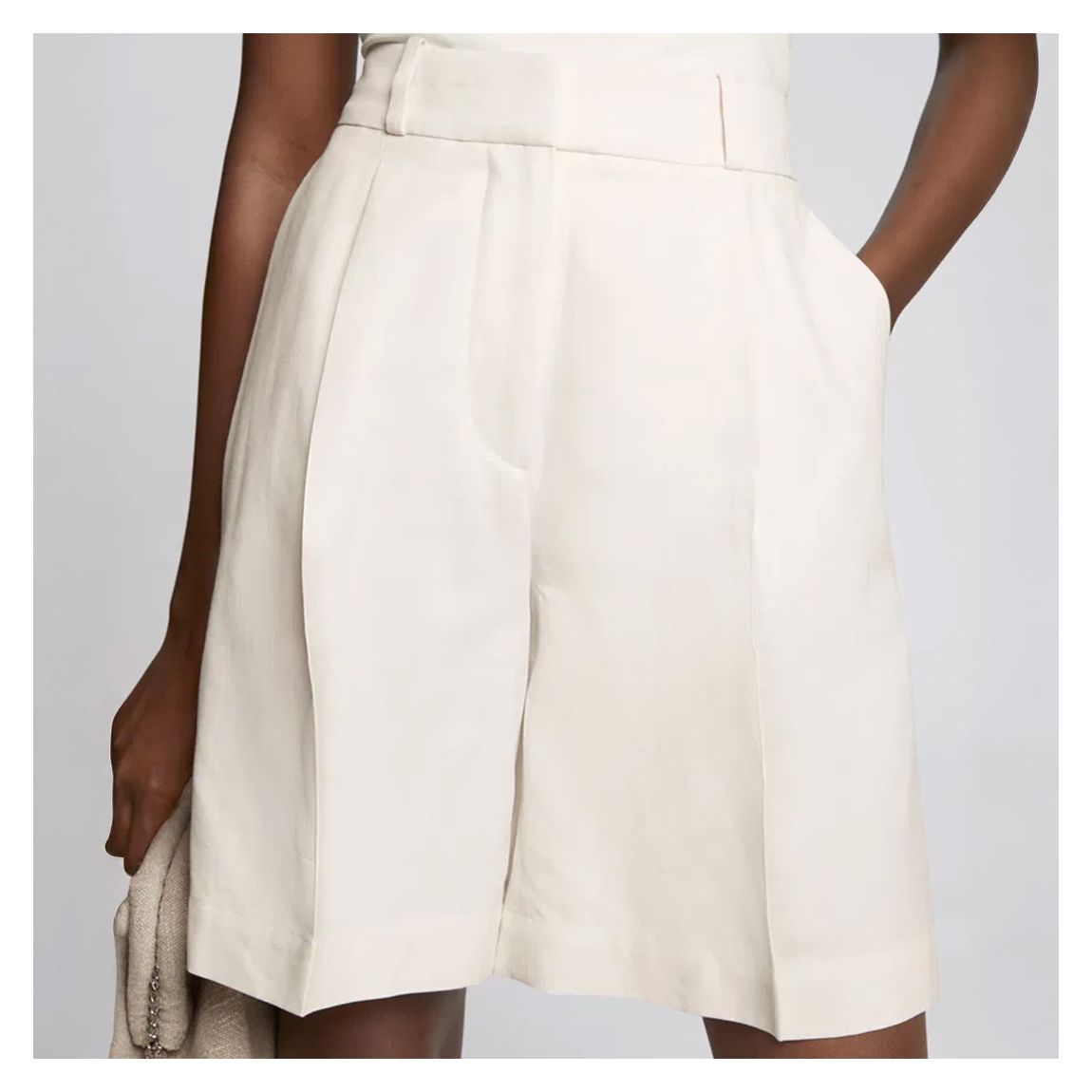 White Pleated Longline Shorts main product photo