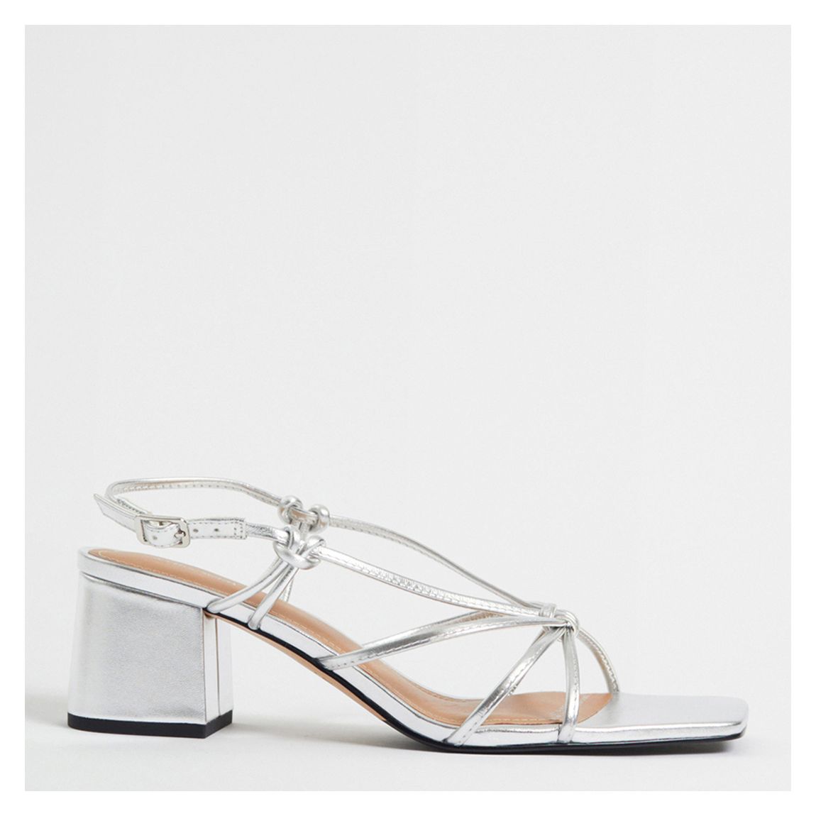 Silver Strappy Knotted Leather Sandals main product photo