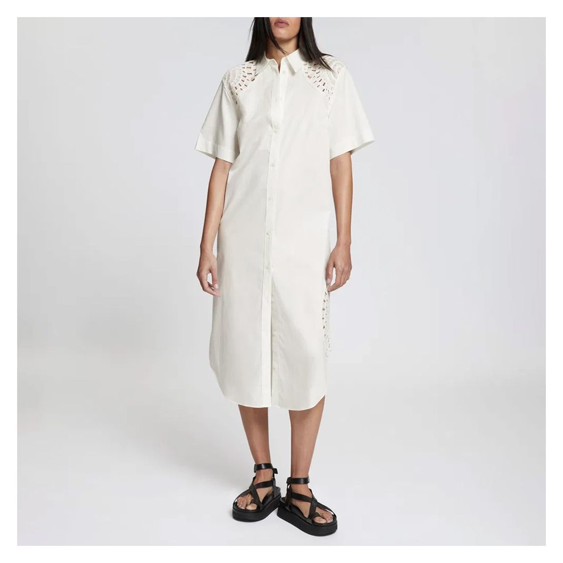 White Crochet Feature Midi Dress main product photo
