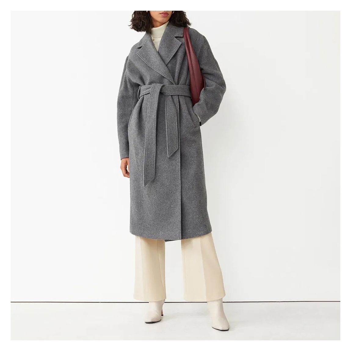 Grey Wool Double Breasted Belted Coat main product photo