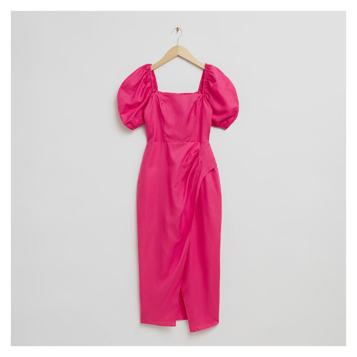 Hot Pink Puff Sleeve Fitted Dress main product photo