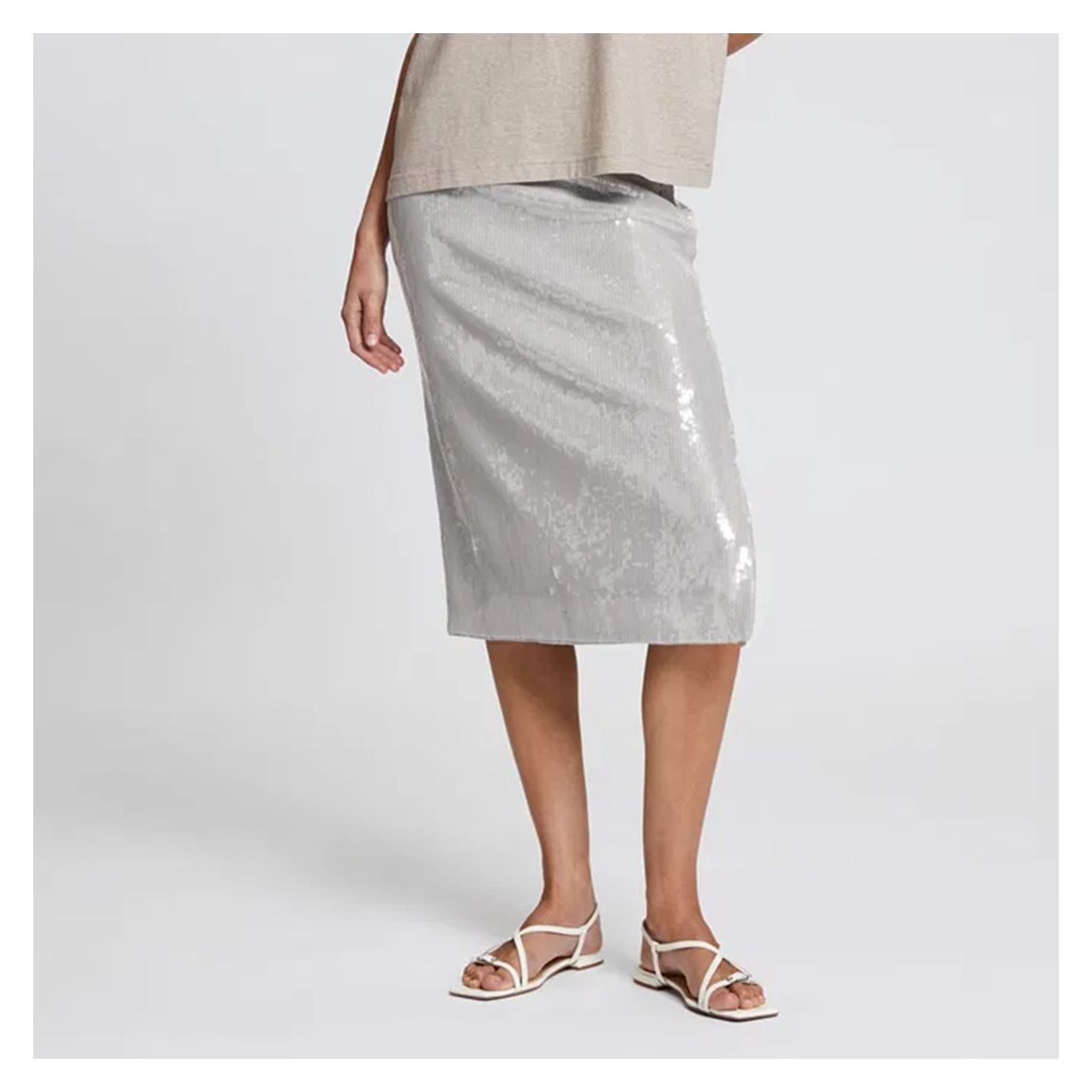 Silver Sequin Midi Pencil Skirt main product photo
