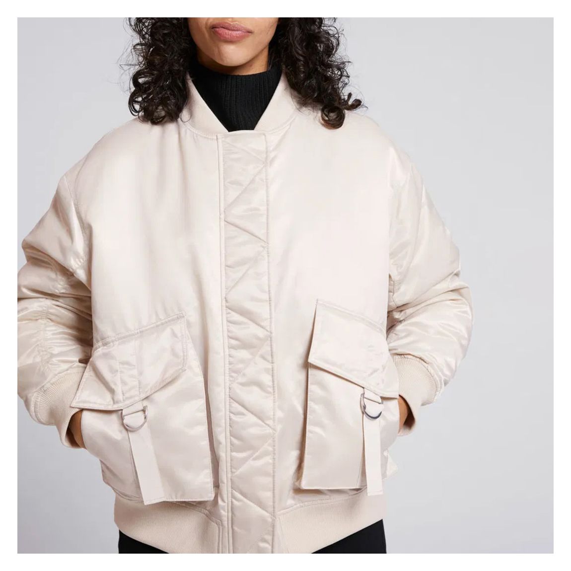 Cream Oversized Satin Bomber Jacket main product photo