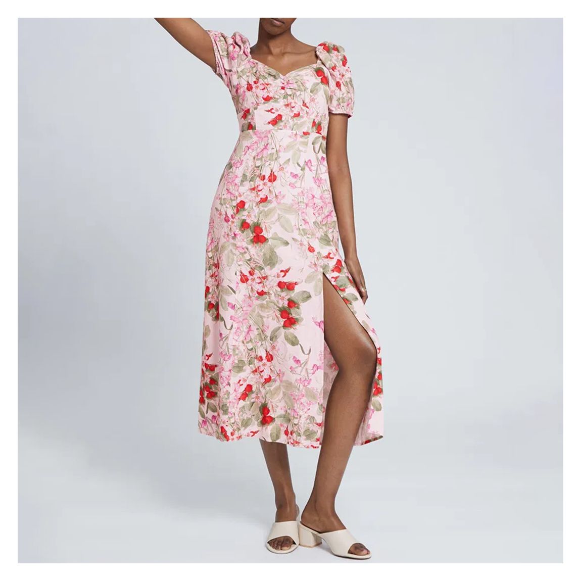 Pink Medley Printed Sweetheart Midi Dress main product photo