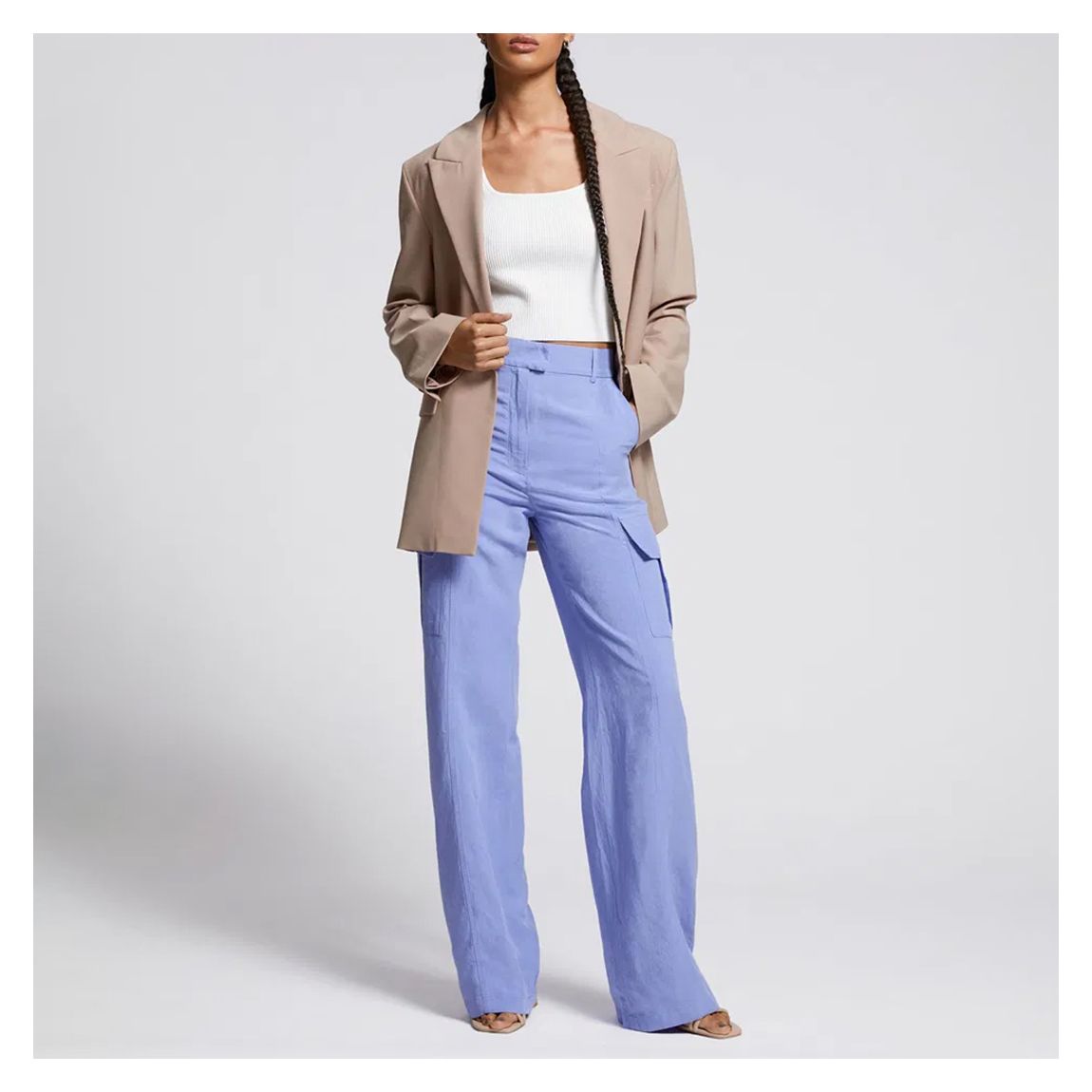Cornflower Linen Blend Cargo Trousers main product photo