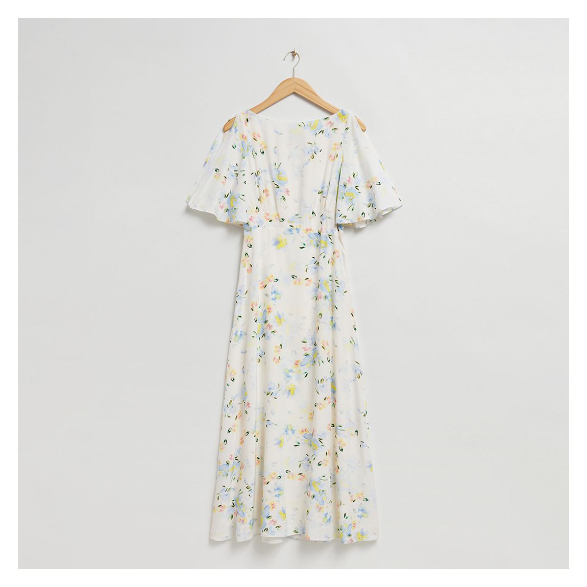 White Printed Flutter Sleeve Maxi Dress main product photo