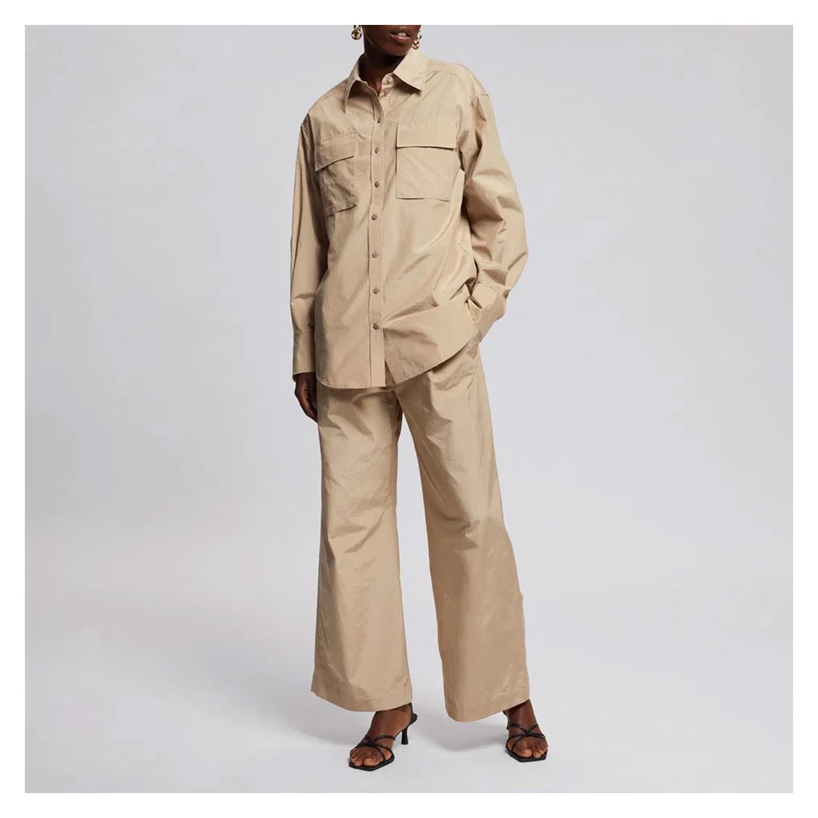 Beige Longline Overshirt main product photo