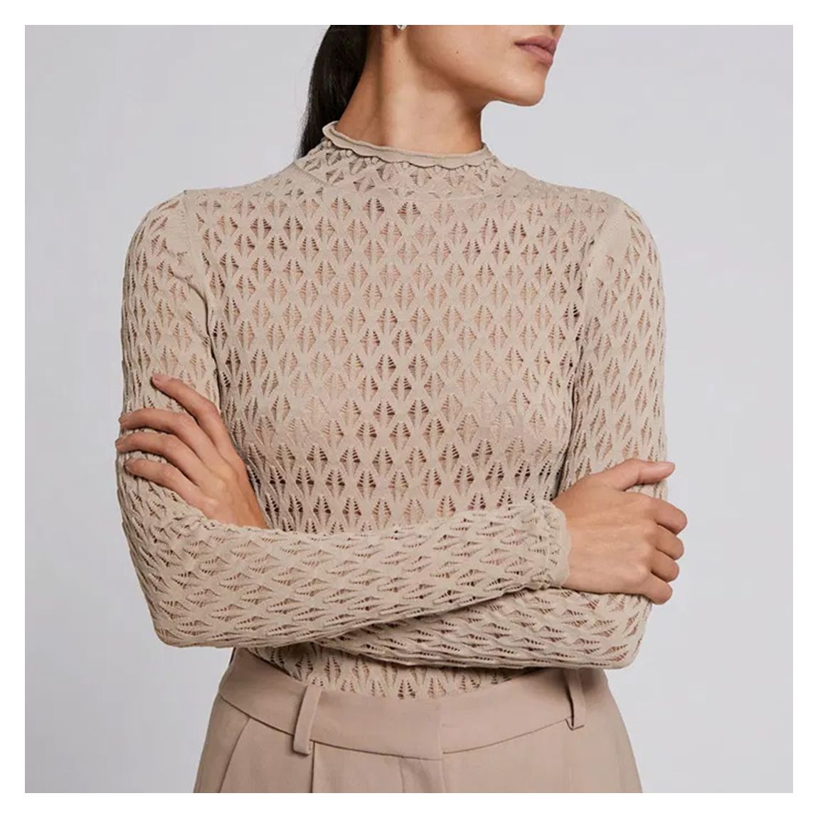 Taupe Open Weave Mock Neck Top main product photo