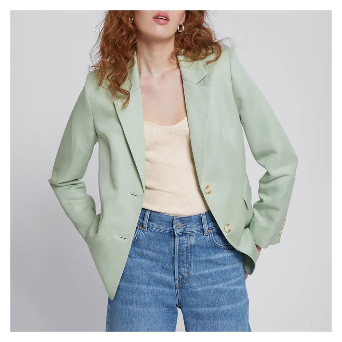 Pistachio Relaxed Linen Blazer main product photo